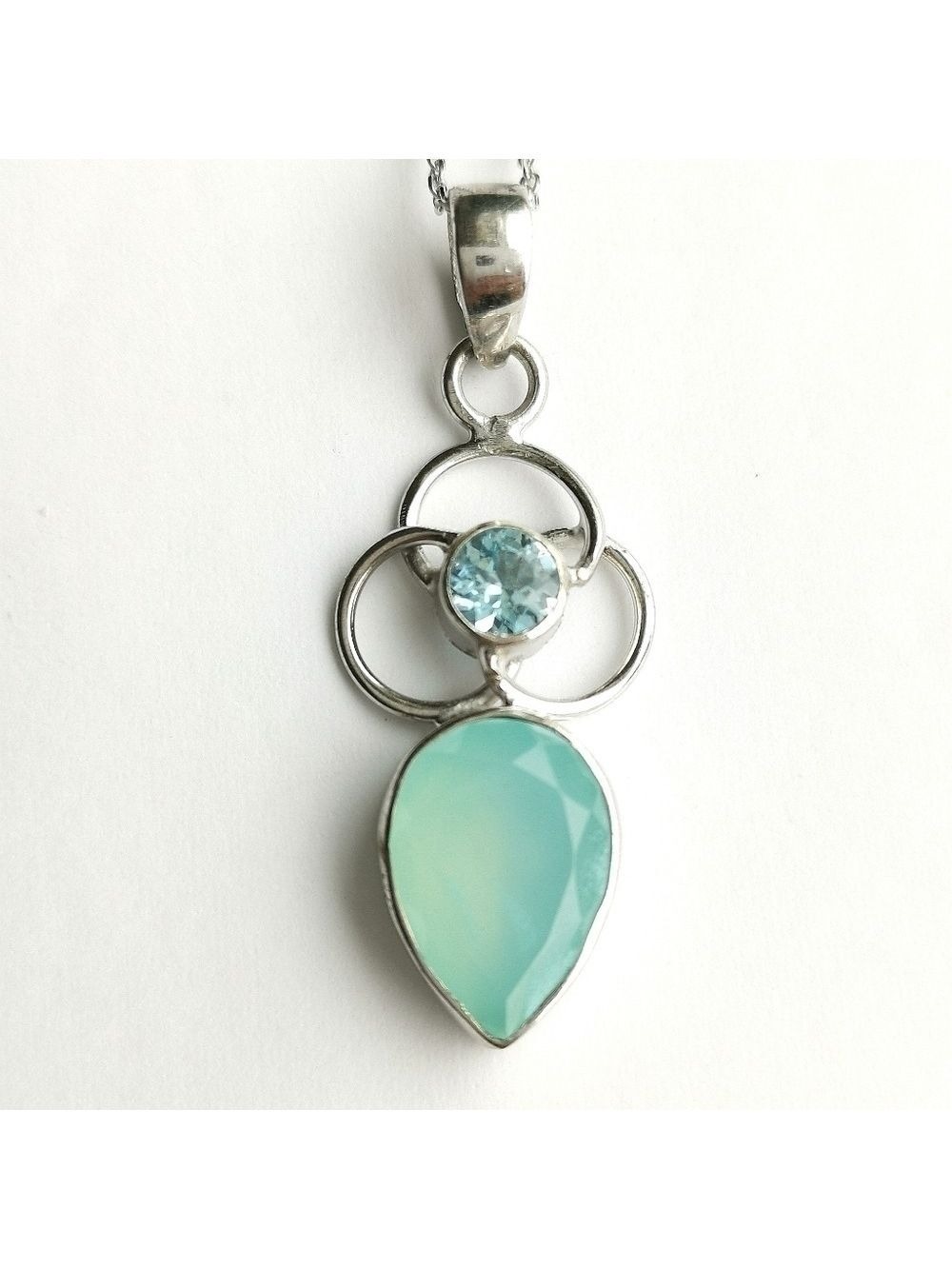 Blue topaz Aqua chalcedony Trinity pendant 🆕